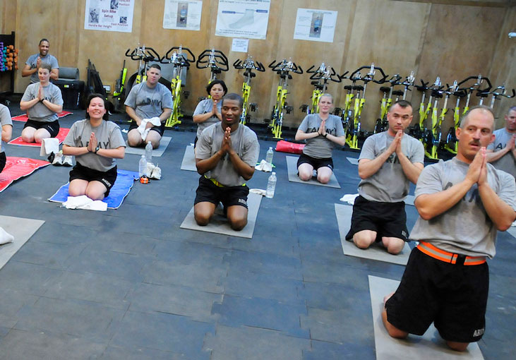 Yoga class at Camp Adder  Iraq  Photo by Sgt  Matthew Jones 