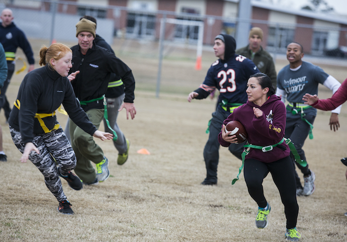 Flag football as part of a physical training  PT  session for Total Force Fitness   U S  Marine Corps photo by Lance Cpl  Zac