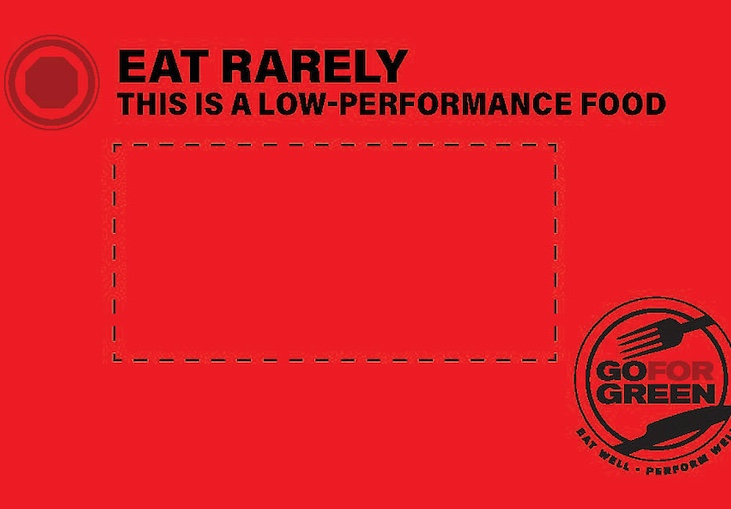 Eat Rarely. This is a low performance food. Go for Green logo.